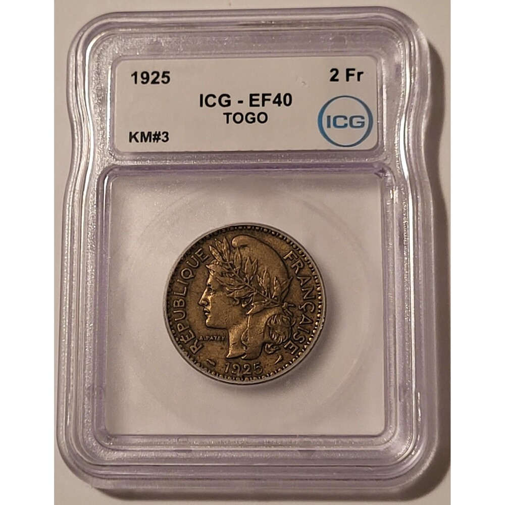 Togo (French Africa) 1925 2 Francs XF40 ICG Toned